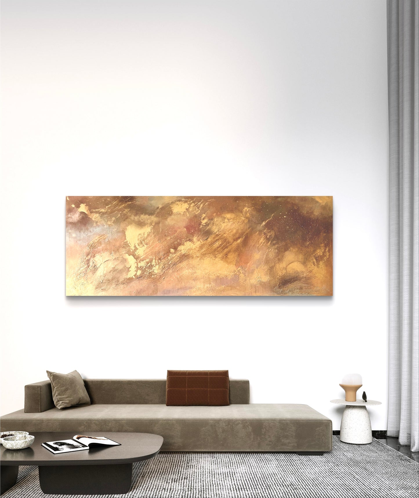 Abstraktes Originalgemälde in Braun, Gold & Bronze – Acryl auf Leinwand 160 × 50 cm – Handsigniert