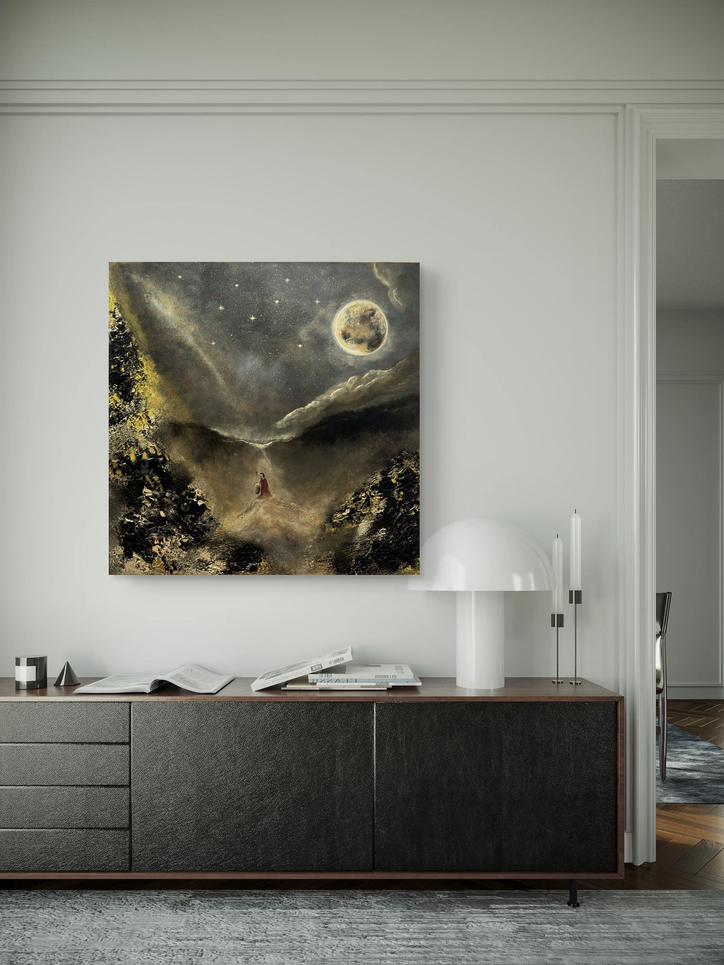 Original handgemaltes Krieger-Gemälde 80 × 80 cm in Gold, Schwarz & Bronze mit Struktur