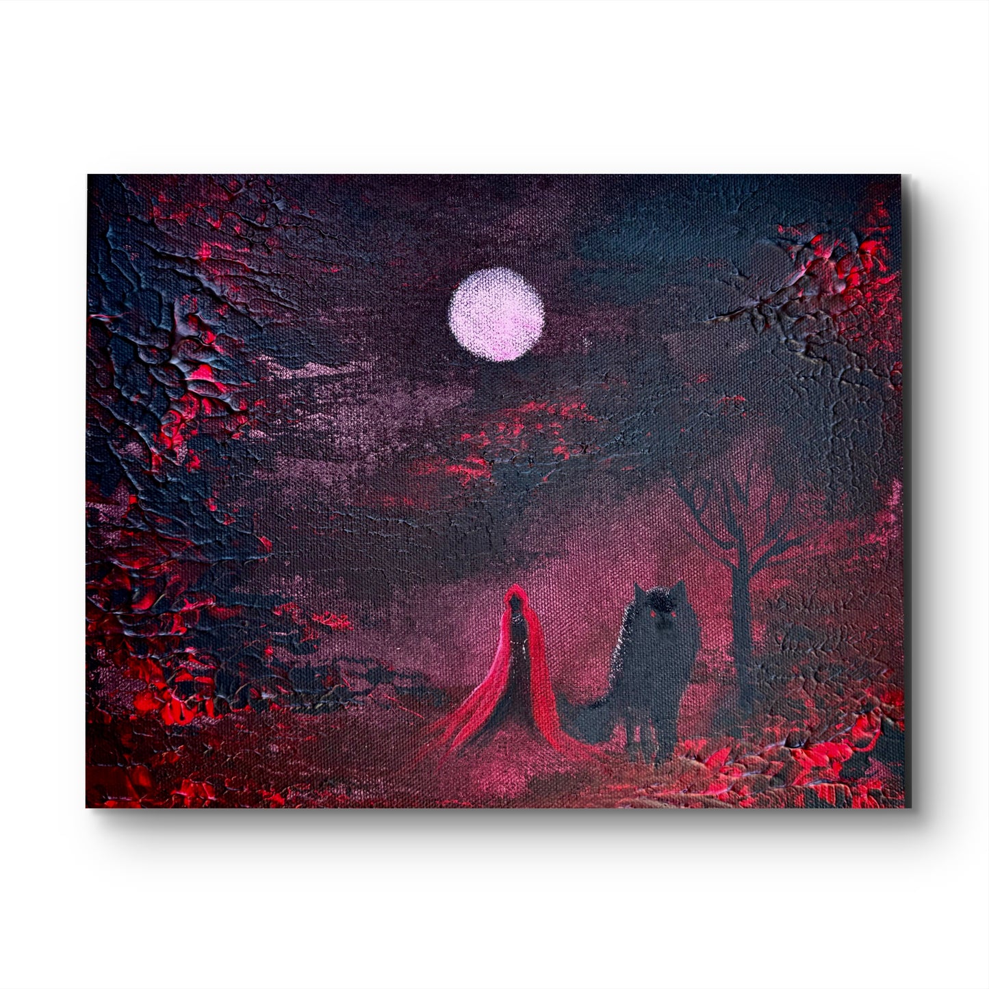 Fantasy Originalgemälde – Rotkäppchen & Wolf – Acryl auf Leinwand 20 × 30 cm – Handsigniert