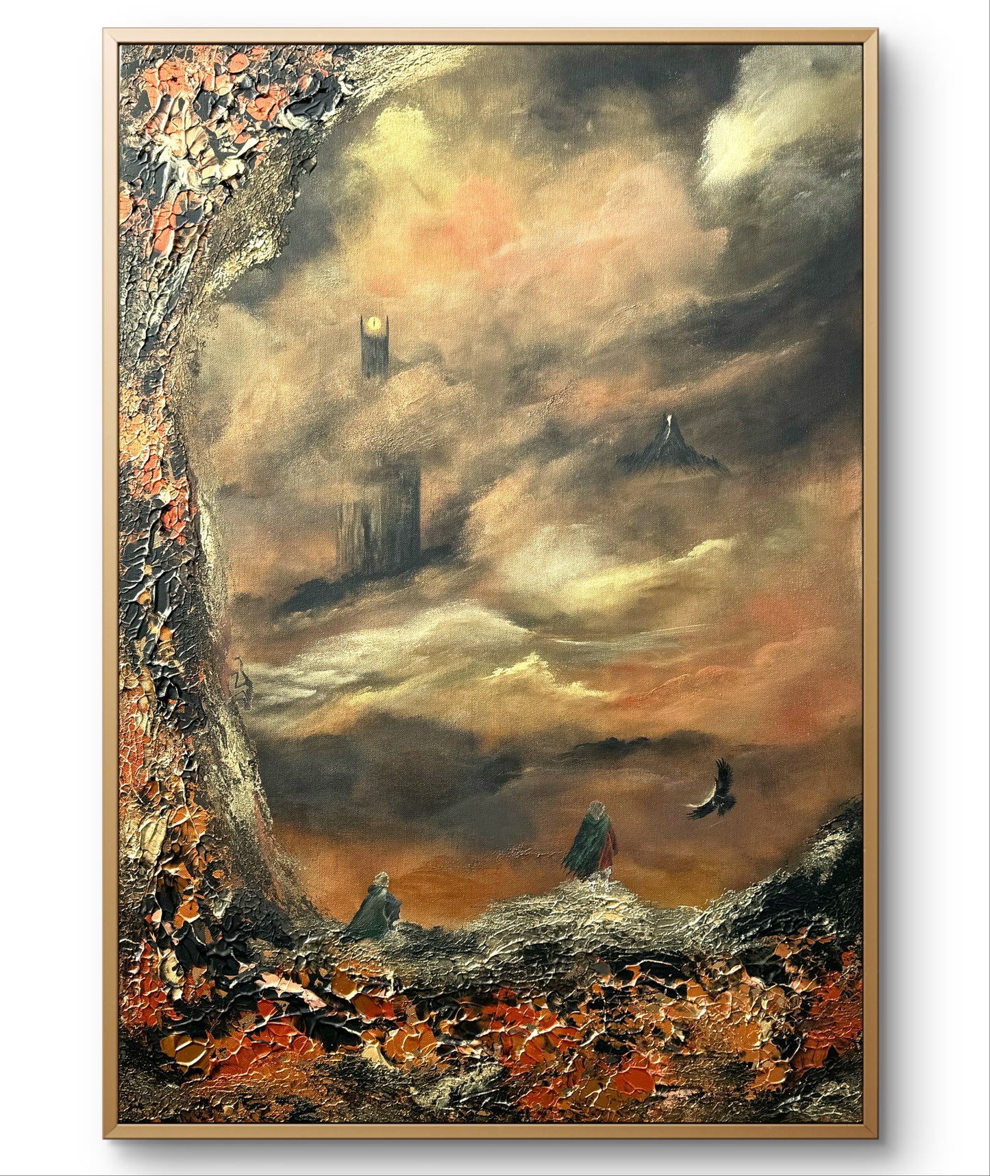 Fantasy Originalgemälde – Epische Landschaft in Gold & Schwarz – Acryl auf Leinwand 70 × 100 cm – Handsigniert
