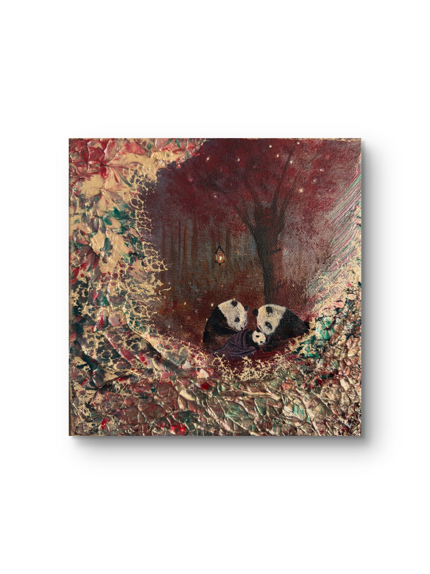 Home Is Where Love Sleeps – Handgemaltes Panda Gemälde 20 × 20 cm | Original Acrylmalerei | Kinderzimmer Wandbild | Hope & Light Collection