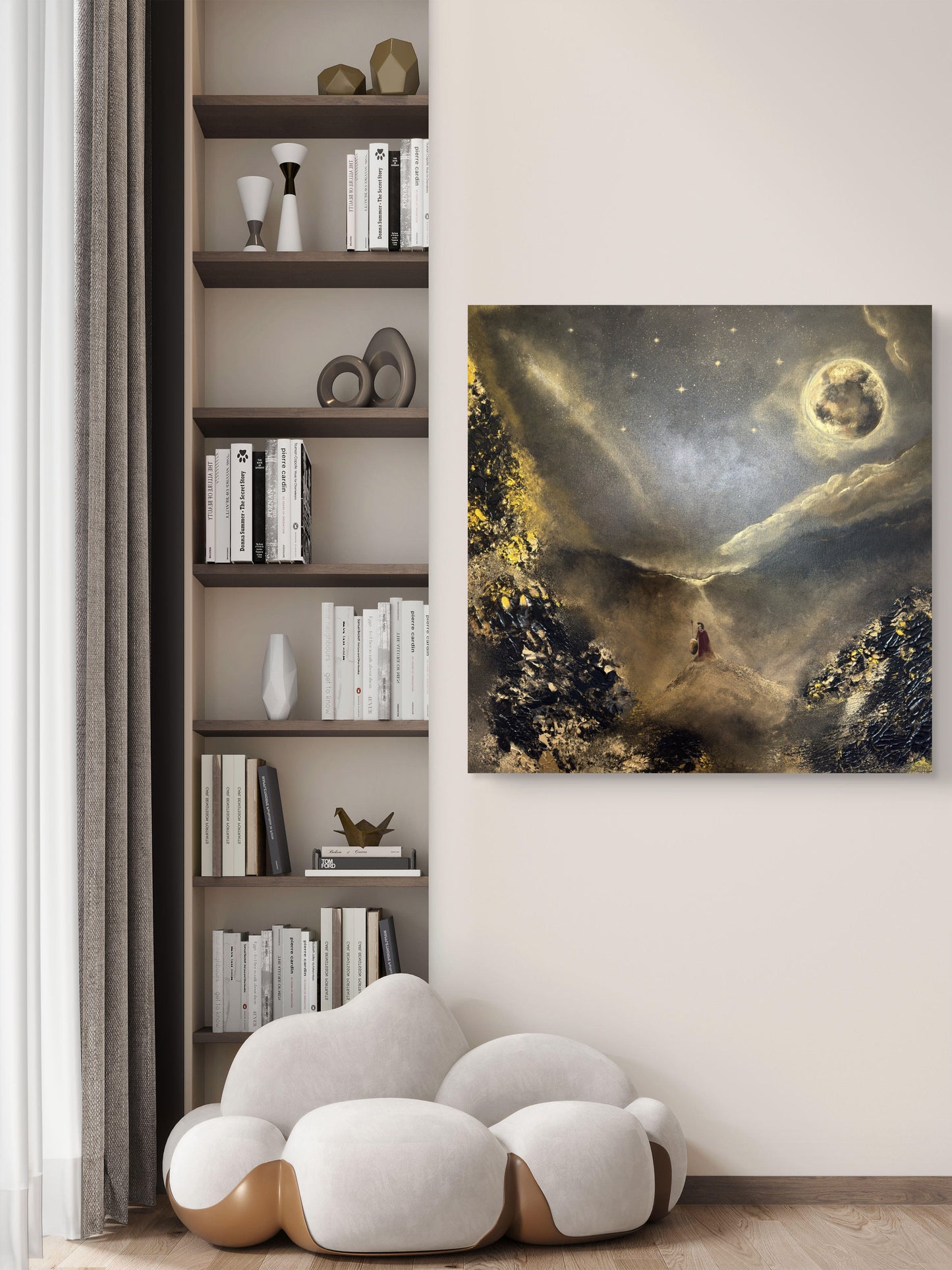Original handgemaltes Krieger-Gemälde 80 × 80 cm in Gold, Schwarz & Bronze mit Struktur