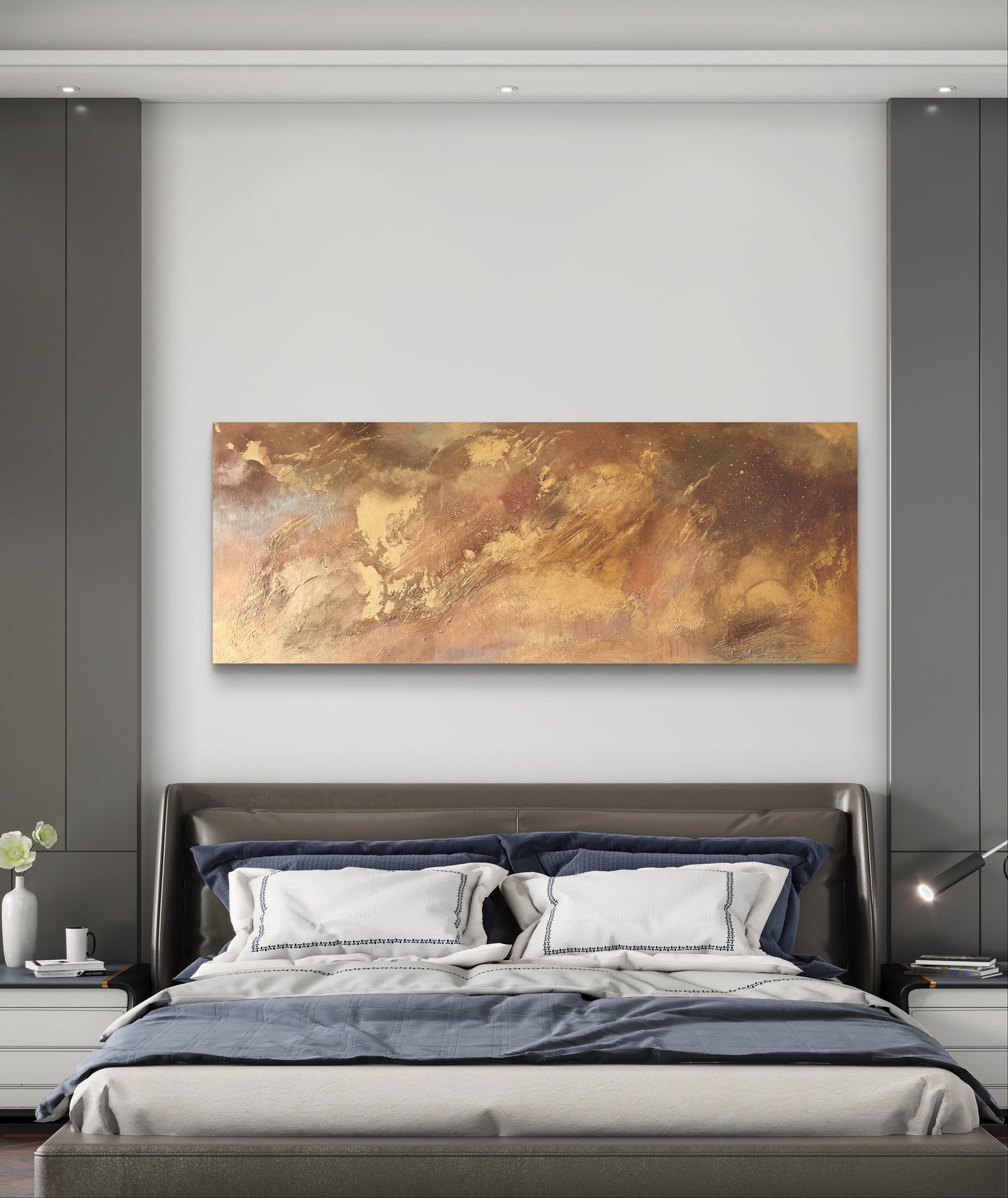 Abstraktes Originalgemälde in Braun, Gold & Bronze – Acryl auf Leinwand 160 × 50 cm – Handsigniert