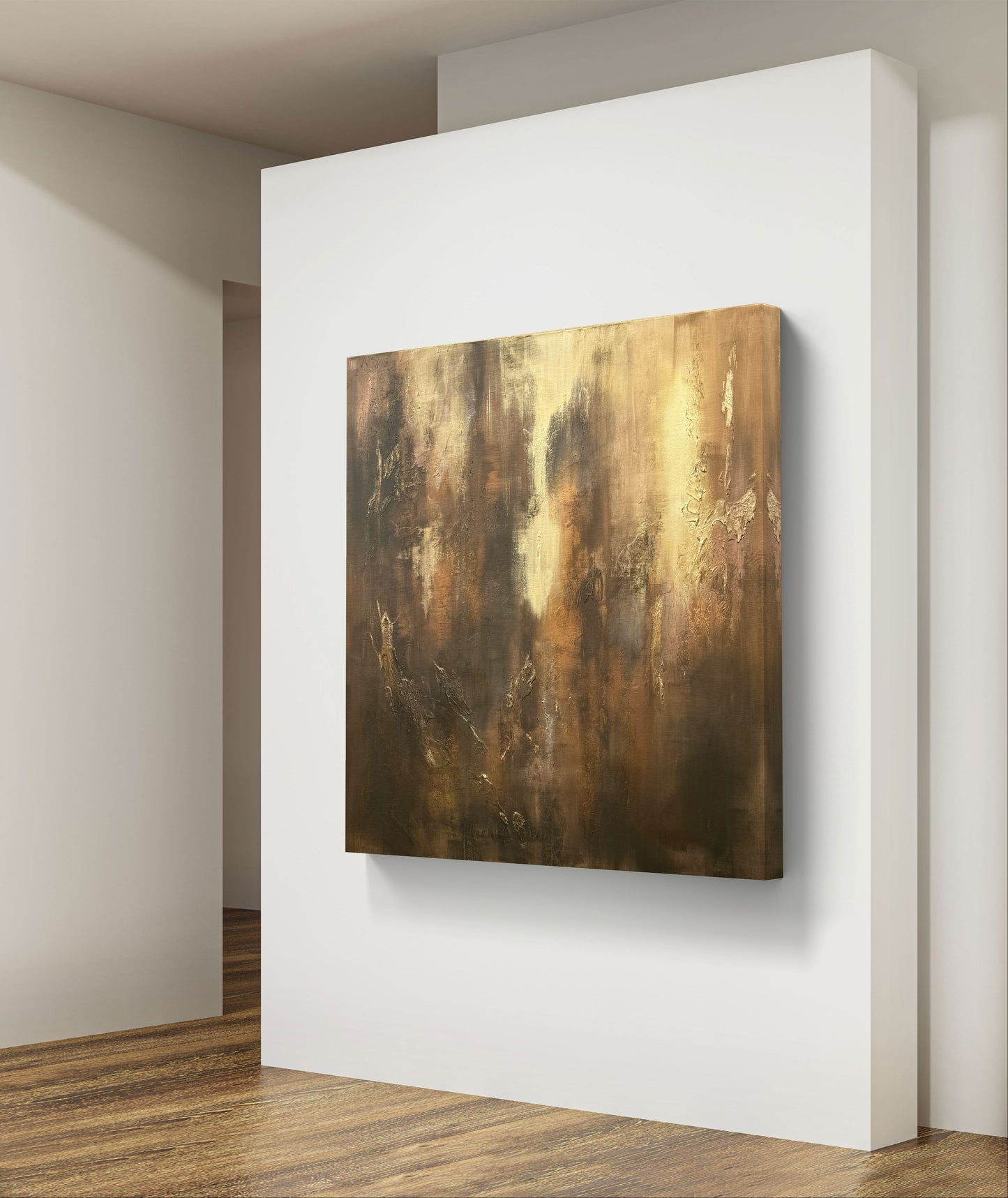 Abstraktes Originalgemälde in Gold, Braun & Erdtönen – Acryl auf Leinwand 100 × 100 cm – Handsigniert