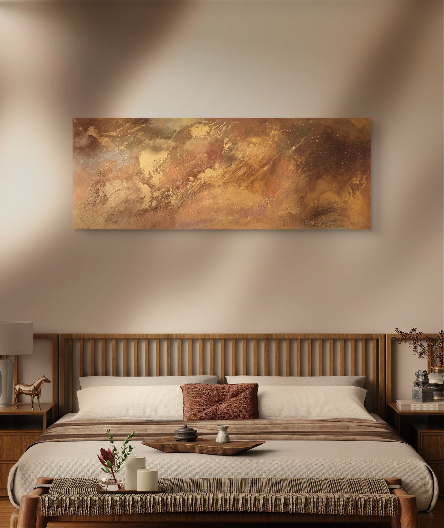 Abstraktes Originalgemälde in Braun, Gold & Bronze – Acryl auf Leinwand 160 × 50 cm – Handsigniert