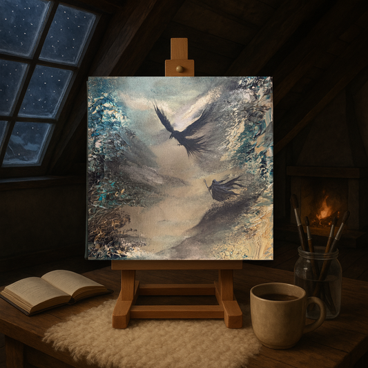 Fantasy Originalgemälde – Zauberer & Adler – Acryl auf Leinwand 30 × 30 cm – Handsigniert