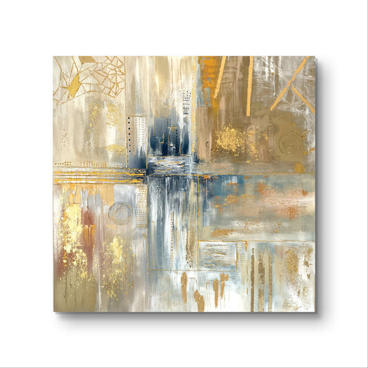 Abstraktes Acrylgemälde Goldgemälde Wandkunst Leinwand (80x80) Wanddekoration handgemalt Unikat geometrisch original Beige Goldakzente