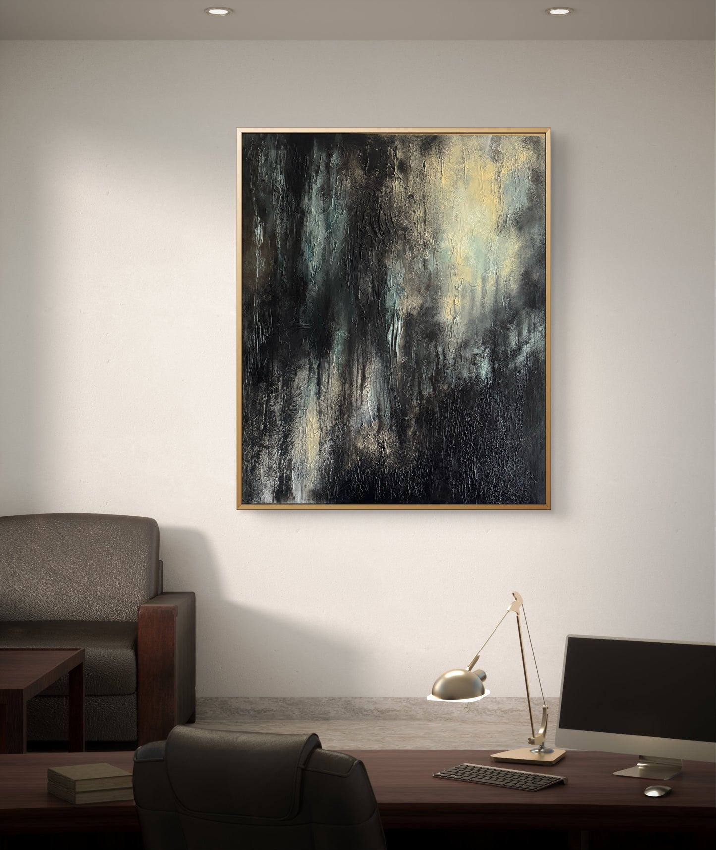 Großes abstraktes Gemälde Schwarz - Beige - Unikat - handgemalt - original Wandkunst