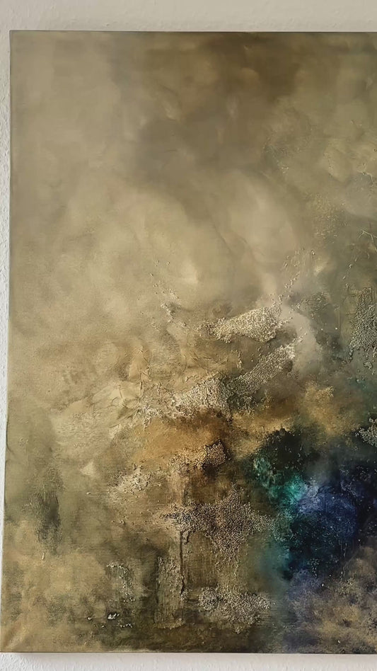 Abstraktes Gemälde 70x100 cm – Original Acrylbild mit Struktur & Gold – Moderne Wandkunst – Where the Ruins Dream