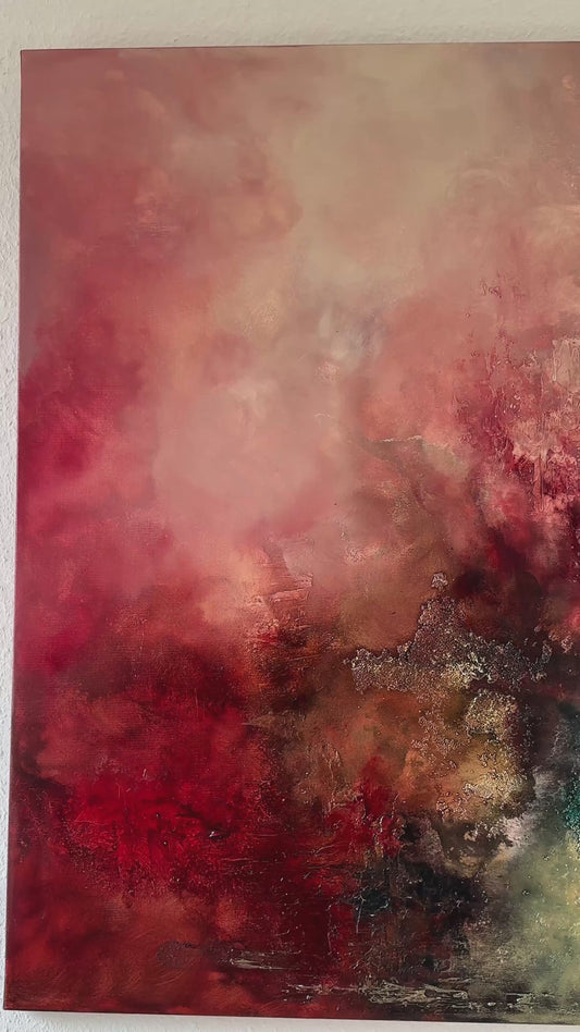 Abstraktes Gemälde 70x100 cm – Original Acrylbild Rot Gold mit Struktur – Moderne Wandkunst – After the Fire