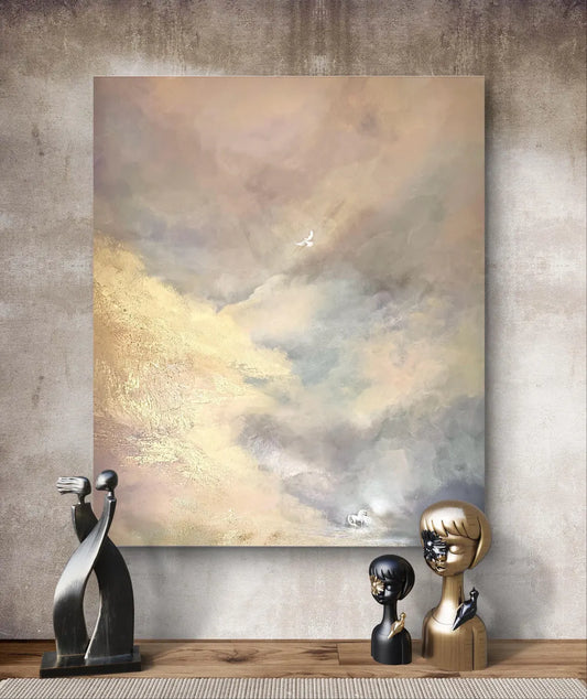 Original handgemaltes Fantasy-Gemälde „Whispers of Magic“ 120 × 100 cm mit Einhorn & Traumlandschaft