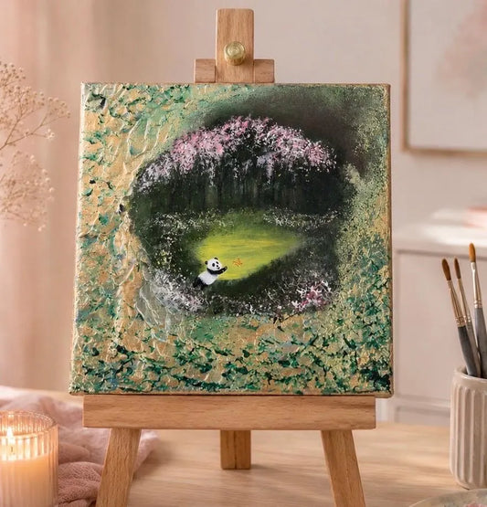 A Butterfly's Promise – Handgemaltes Panda Gemälde 20 × 20 cm | Original Acrylmalerei | Kinderzimmer Wandbild | Hope & Light Collection